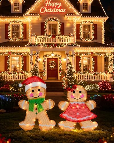 2-Piece Lighted 2D Gingerbread Man Christmas Decorations Outdoor with 50 L