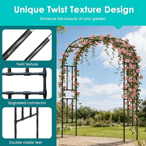 Twira Garden Arch Trellis, 7.9FT(240cm) Metal Garden Arbor Trellis for Climbing Plants Outdoor, Large Wedding Arch for Ceremony, Black Archway Trellises Decoration for Lawn, Patio, Backyard