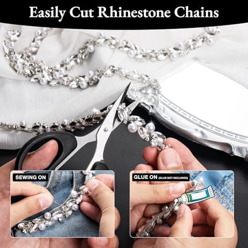 Novani Pearls Silver Rhinestones Trim Chain 5 Yards（T214,5Y）