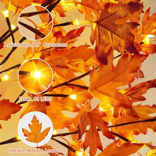2 Pack 4FT Lighted Maple Tree 100 LED Artificial Fall Tree for Home Decor