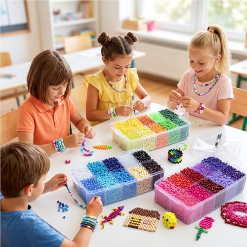Simetufy 14000Pcs Pony Beads Bulk, 30 Colors 6x9 Kandi Beads for Bracelet