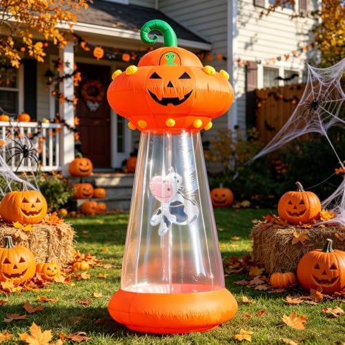 Domkom 8 FT Halloween Inflatable Pumpkin UFO Decoration for Outdoor Yard