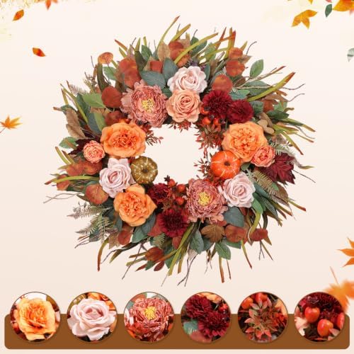 26” Fall Wreaths for Front Door, Autumn Harvest Wreath for Indoor & Outdoor