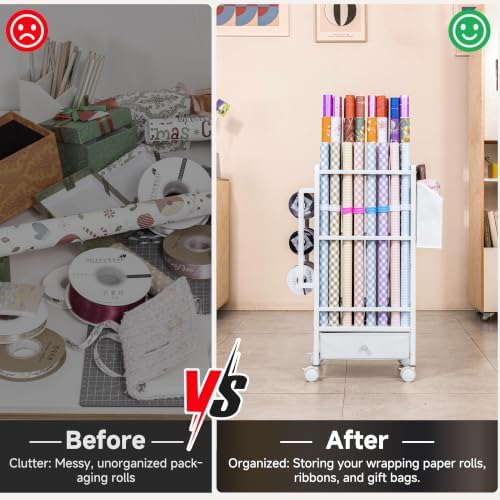Aquzee Wrapping Paper Storage, Wrapping Paper Cart with Drawer