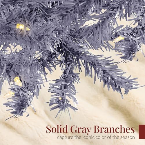 Best Choice Products 4.5ft Pre-Lit Charcoal Gray Christmas Tree, Full Artificial Holiday Decoration w/ 362 Branch Tips, 175 Lights, Foldable Base