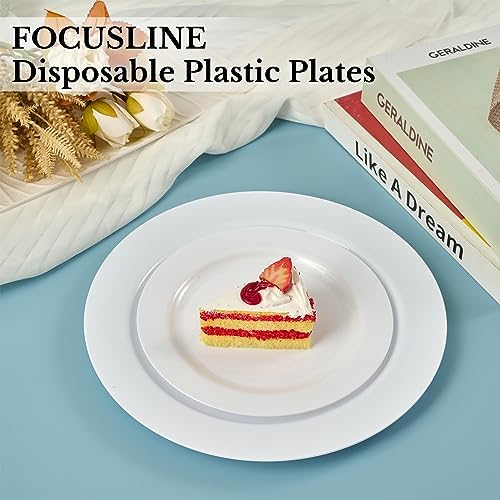 FOCUSLINE 100 White Plastic Plates, 7" Small Disposable Dessert Plates