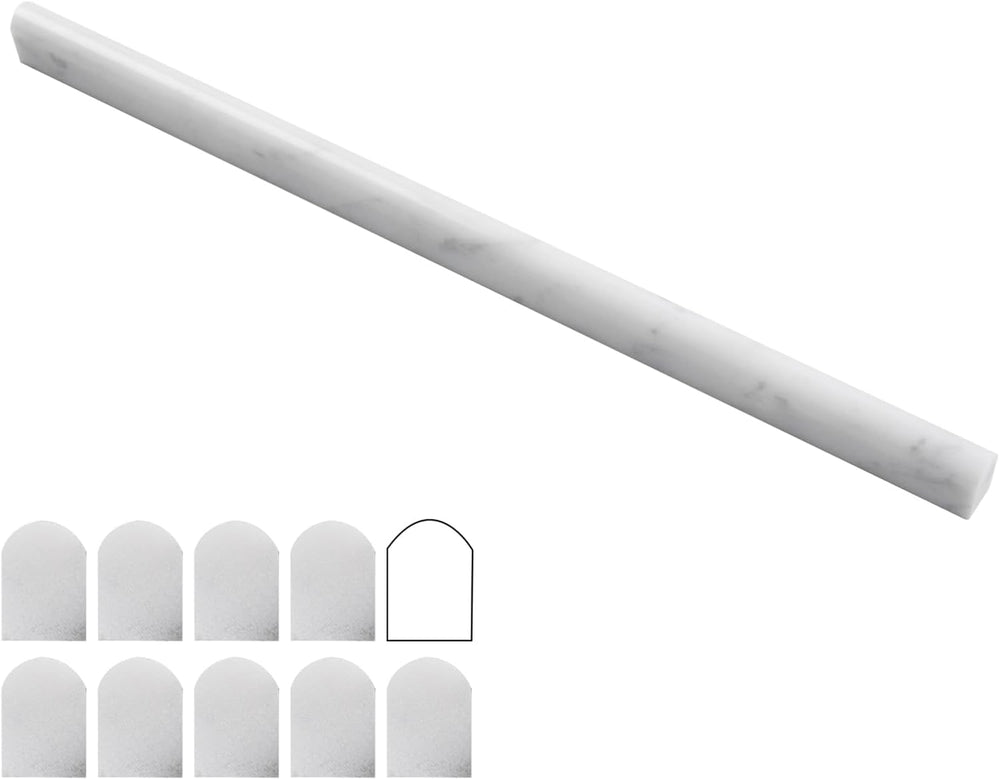 Carrara White 1/2" X 12" Marble Pencil Liner Tile, Edge Trim Moldin...