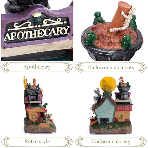 Valery Madelyn Halloween Decorations, Lighted Halloween Village Houses with Music and LED Lights, Resin Haunted House Spooky Town Scary Witch's Potion for Home and Party Table Desk Mantel, 8 Inch