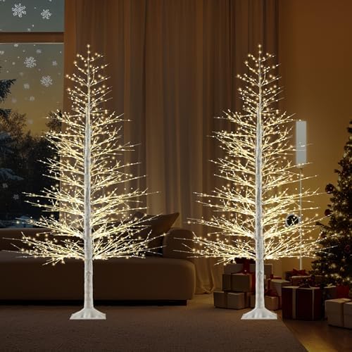 7FT Lighted Birch Tree,1500 Warm LED Lights. Indoor Outdoor Christmas Decor