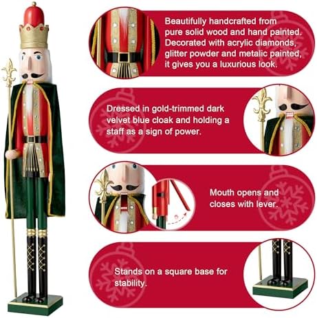 Glitzhome 42" H Large Nutcracker Christmas Decor Wooden Nutcracker Ornaments King Nutcracker Figures with Velvet Cloak Traditional Christmas Decor for Indoor and Outdoor
