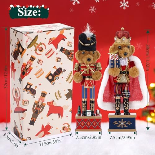 2 Pcs Wooden Christmas Decorations Nutcracker, 28CM/11 inch Traditional Nutcracker Figures,Festive Collectible Christmas Nutcracker Figures Party Tabletop Thanksgiving Decor (Bear Drummer & Bear King)