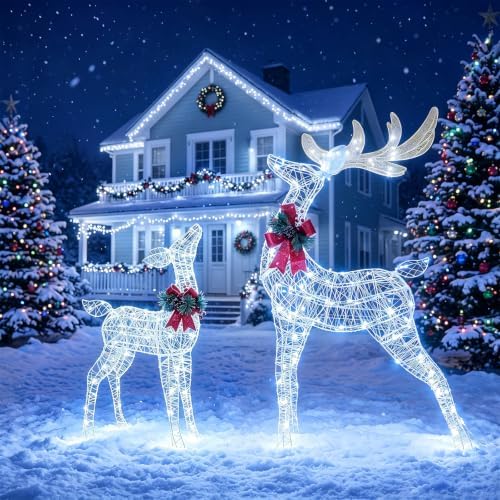 Tangkula 4.4 FT Christmas Lighted Reindeer, Outdoor Christmas Decorations