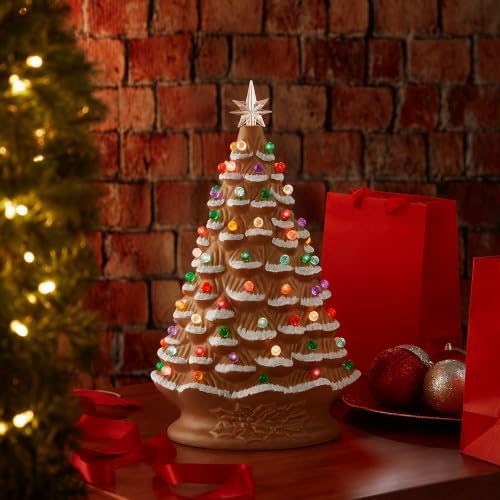 Casafield Hand Painted Ceramic Christmas Tree, Gingerbread 18-Inch Pre-Lit Tree with 186 Multi Color Lights and 2 Star Toppers