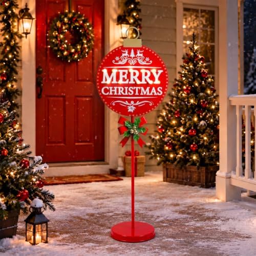 Christmas Signs with LED Lights,Battery Operated Metal Outdoor Porch Decor