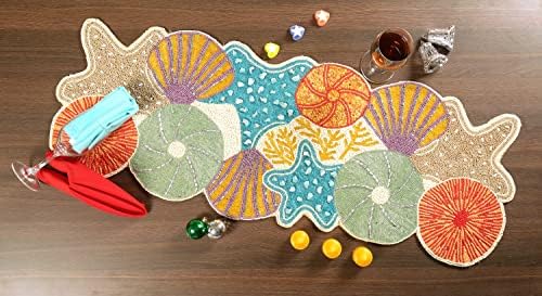 Lightnpro Seashell Hand Beaded Needlework Decorative Orange Blue Table Runner for Christmas Easter Fall Harvest Halloween Thanksgiving - A Beautiful Complement to Your Table Décor - 13x36 Inch