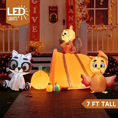 Joiedomi 7 FT Long Inflatable Woodland Animals with Cornucopia with Build-in LEDs, Blow Up Inflatables for Thanksgiving Party Indoor, Outdoor, Yard, Garden, Lawn Fall Decorations