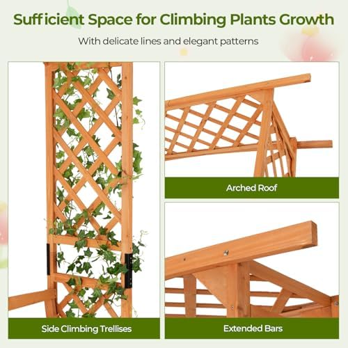 Giantex Garden Arbor with Bench, Wooden Garden Arch Trellis 63''W x 79''H
