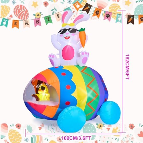 CAMULAND Easter Inflatables Outdoor Decorations, 6FT Easter Bunny with Eggs, Happy Easter Decorations, Easter Blow up Yard Decorations for Garden Lawn Holiday Party
