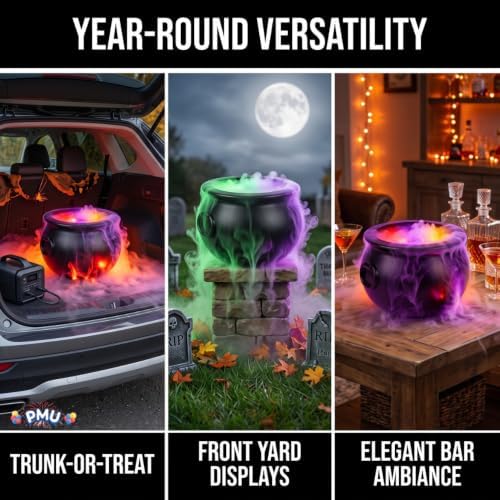 PMU 2pc Cauldron Set, 12in Black Cauldron w/Mist Maker & Multicolor Fogger