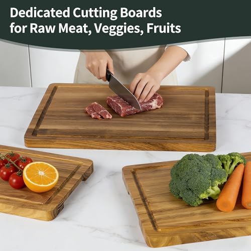 Teak Cutting Board Set for Kitchen, 3 Pack Teak Wood Cutting Boards