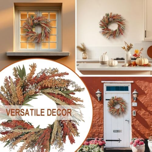 22'' Fall Rustic Harvest Wreaths with Grain Wheat for Front Door