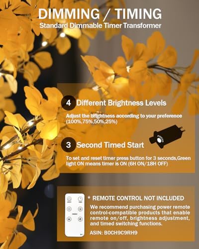 TYBEEU 6FT 5-Leaf Lucky Tree with 300 Warm White LEDs (Yellow Leaves)