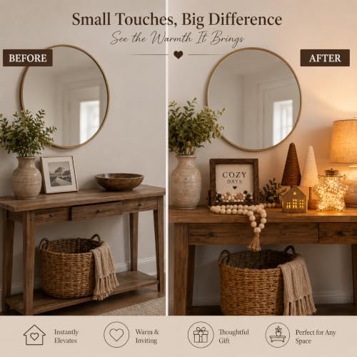 Farmhouse Home Decor Set, Glass Star Fairy Light, Lighted House & Trees
