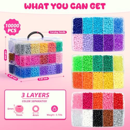 Simetufy 10000Pcs Pony Beads Bulk 30 Colors for Rave Kandi Bracelet Making