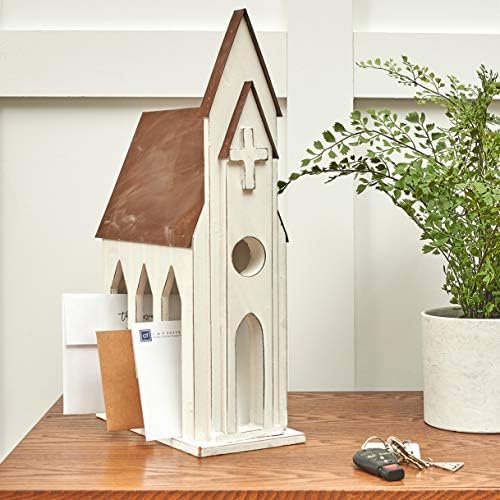 White Church Chapel Christmas Card Iron & Wood Mail Holder 9.8" x 17.9"