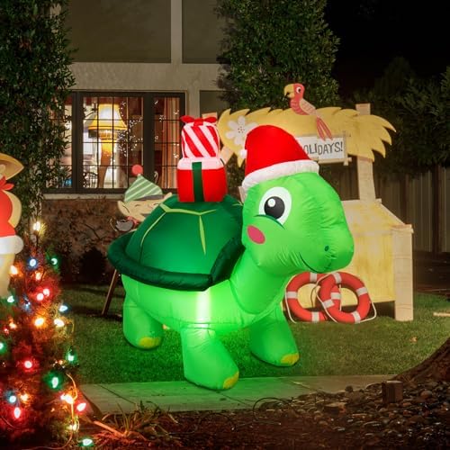 Shappy 4.9 ft Huge Christmas Inflatable Decoration Turtle with Santa Hat