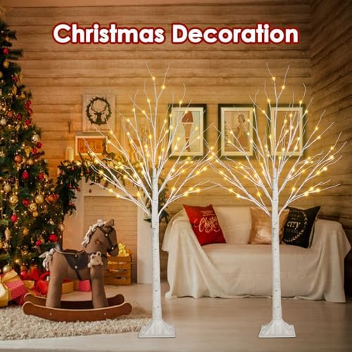 2 Pack 4FT Lighted Birch Tree Lights Christmas Decoarations Warm White