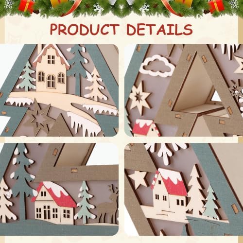 Wooden Christmas Tree Lighted Tabletop Decor, Xmas Winter Village Ornament