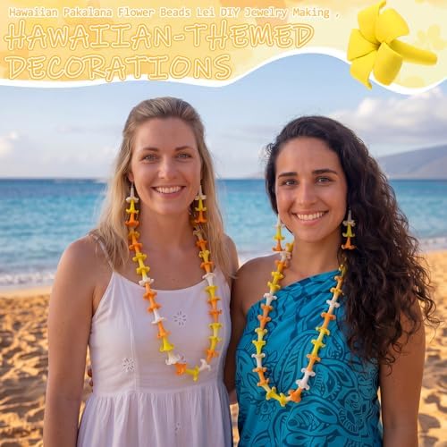 Jutom 100 Pcs Puakenikeni Clay Flowers Beads 20mm Handmade Pikake Clay Bead with Pre-drilled Holes Hawaiian Pikake Flower Beads for Earrings Necklaces Jewelry Making (Orange White Yellow)