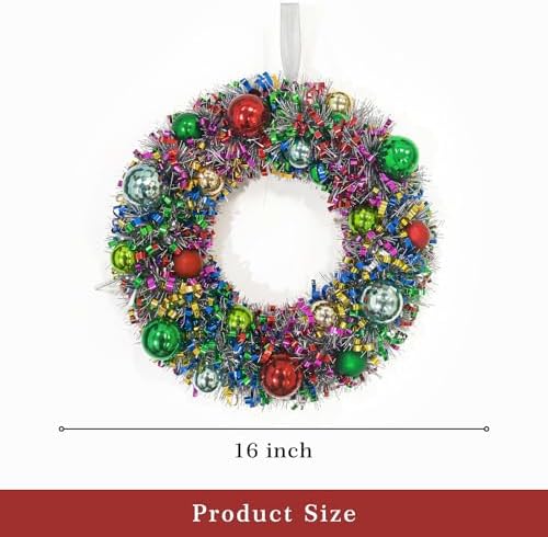 16" Christmas Wreath for Front Door, Christmas Decoration Green Red