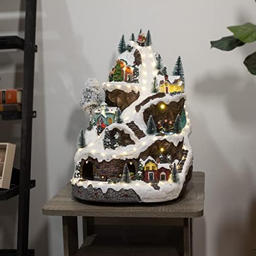 Alpine Corporation 18" Tall Indoor Animated Winter Wonderland Set with 75 LED Lights, Music, Moving Train, Tabletop Christmas Decoration