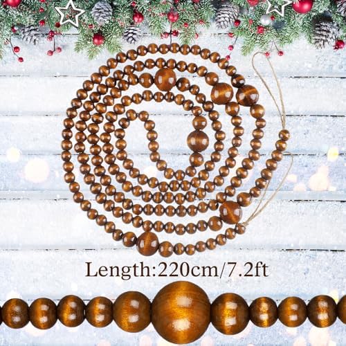 Bucherry 4 Pcs Christmas Wood Bead Garland 28.8 Feet, Coffee