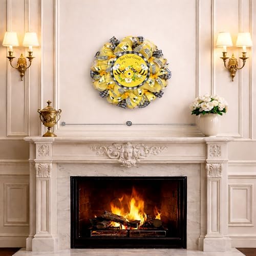 Spring Wreath, Luxury Handmade - Bee Our Guest” Front Door Decor, 24 or 28 Inch