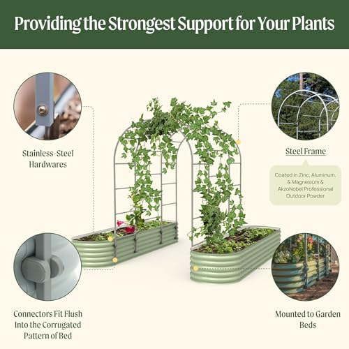 Vego Garden Modular Arched Trellis System 4.5' Long Trellis for 2.0' x 6.5' or 3.5' x 6.5' or 2.0' x 8.0' Garden Bed for Climbing Plants like Cucumber Beans Tomatoes & Vines (Garden Beds Not Included)