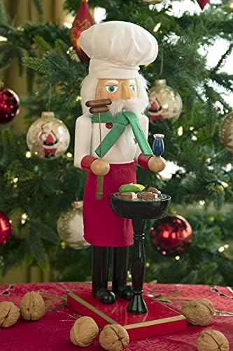 Clever Creations Grillmaster Santa 14 Inch Traditional Wooden Nutcracker, Festive Christmas Décor for Shelves and Tables