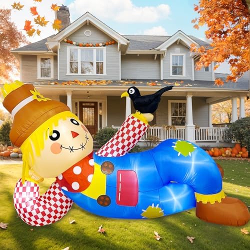 OurWarm 10 FT Fall Inflatables Outdoor Scarecrow Decorations for Yard Lawn
