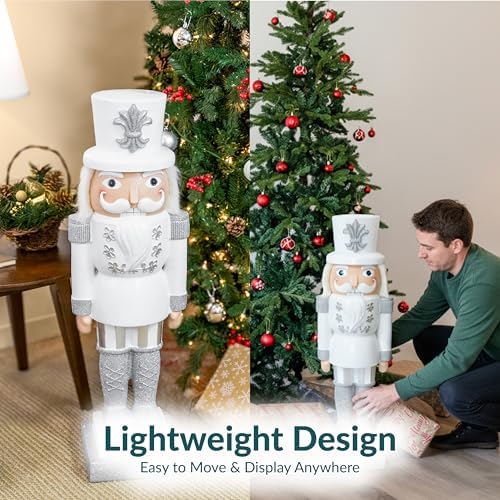 Sunnydaze 3ft Sterling the Silver Nutcracker Christmas Decoration - Polyresin Indoor or Outdoor Nutcracker Statue - Set of 2