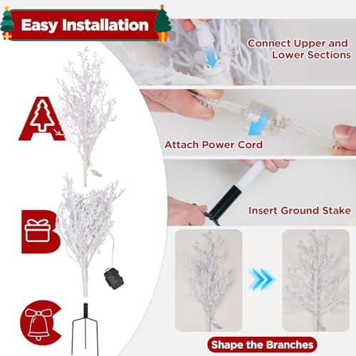 Brightever 3FT Artificial Small Christmas Tree with Lights, Pre-lit Waterproof Outdoor Christmas Tree, 40 RGBW LED Bulbs, 8 Lighting Modes, Battery Operated Xmas Decor for Outside