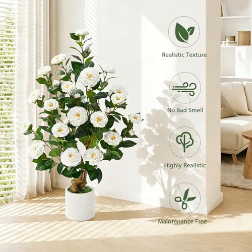 2 Pcs Artificial Camellia Tree, 38" Artificial Trees for Outdoors