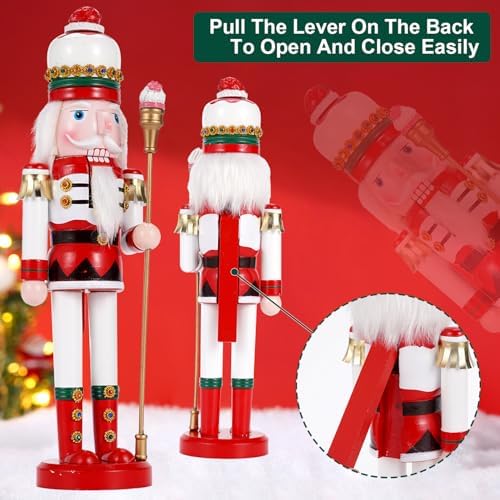 2 Pcs Wooden Christmas Decorations Nutcracker Soldier, 38CM Traditional Painted Nutcracker Figures,Festive Collectible Christmas Party for Home Fireplace Christmas Tree Party Decoration