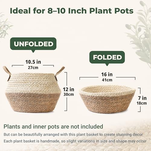 Pot for Artificial Tree Indoor (10" D x 12" H, Woven Plant Basket, Large)