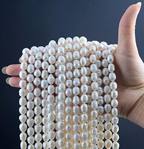 Pearls Beads for Jewelry Making 100pcs 9-10mm Natural Genuine Real Freshwater Cultured Pearl White Rice Oval Loose Gemstone Bead Holes 0.7mm Crafts Necklaces Bracelets Earrings (White, 9-10mm)
