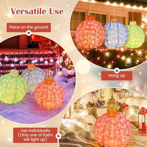 Tangkula 3 Pieces Christmas Lighted Pop up Holiday Ball Ornaments Decor