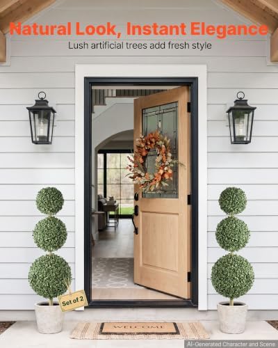 VEVOR Artificial Boxwood Topiary Triple Ball 3 Ft Set of 2 Greenery Decor