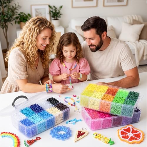 Simetufy 14000Pcs Pony Beads Bulk, 30 Colors 6x9 Kandi Beads for Bracelet