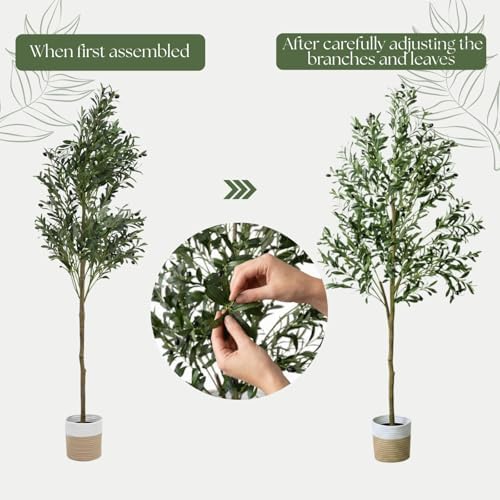 Artificial Olive Tree, 6ft Faux Tree with Woven Basket for Home Decor